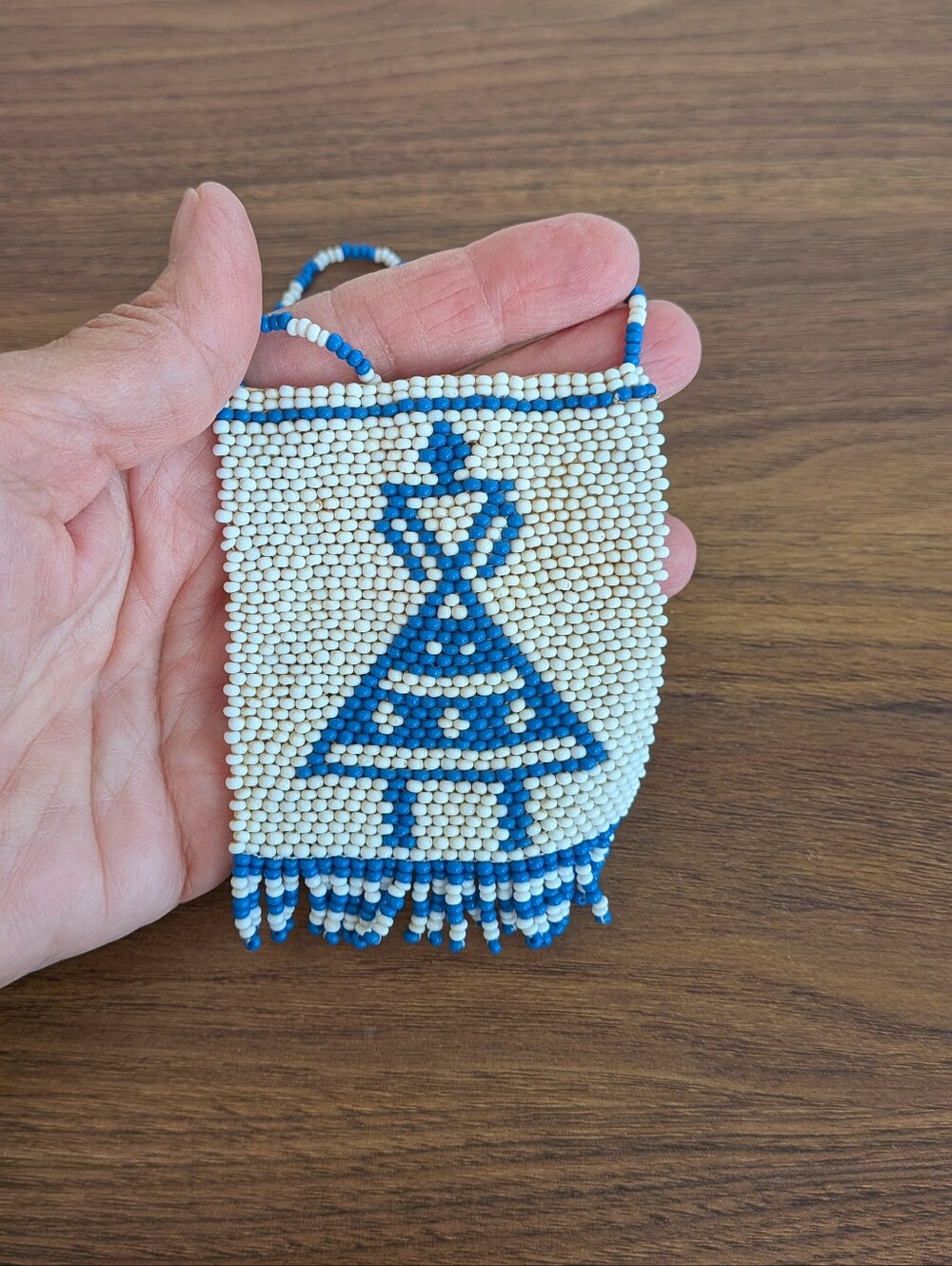 Vintage Tribal seed bead woven Dancer pendant necklace Fringed Edge - Picture 3 of 6